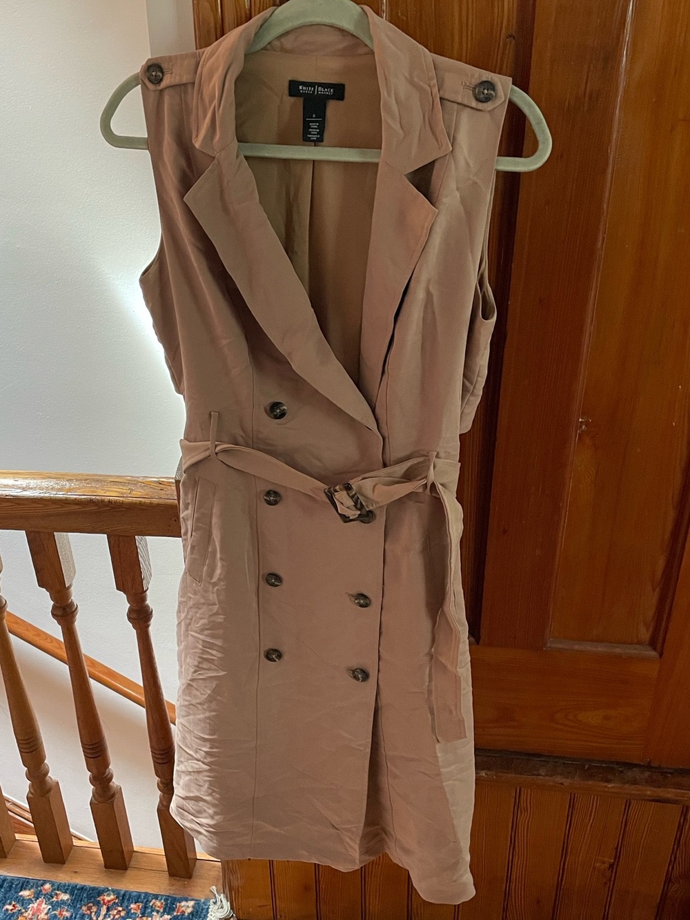 White House Black Market Sleeveless Double-Breasted Trench Dress in Blush